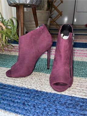 Steve Madden Plum Suede Open-Toe Stiletto Booties